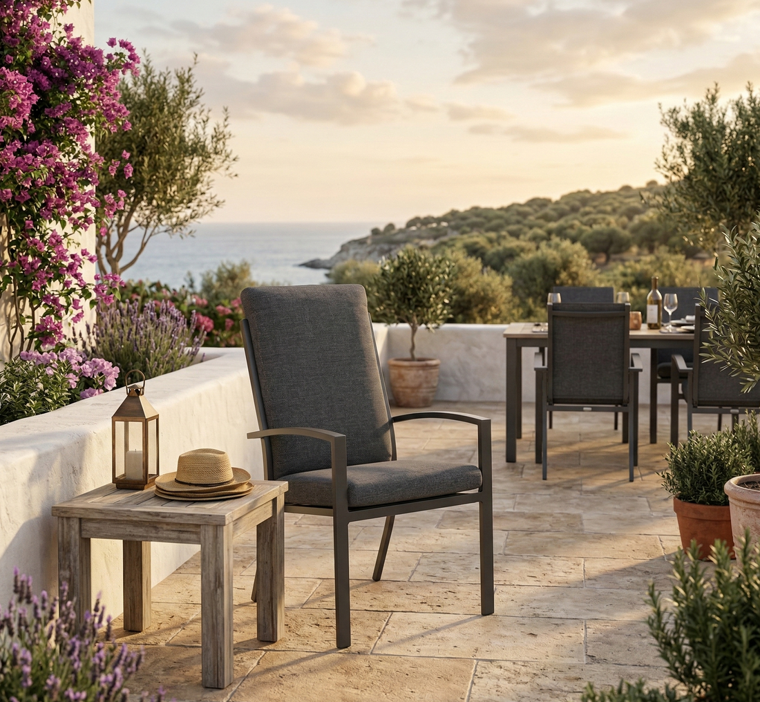 PREMIUM! Aluminium Dining Sessel Neapel grau / stapelbar