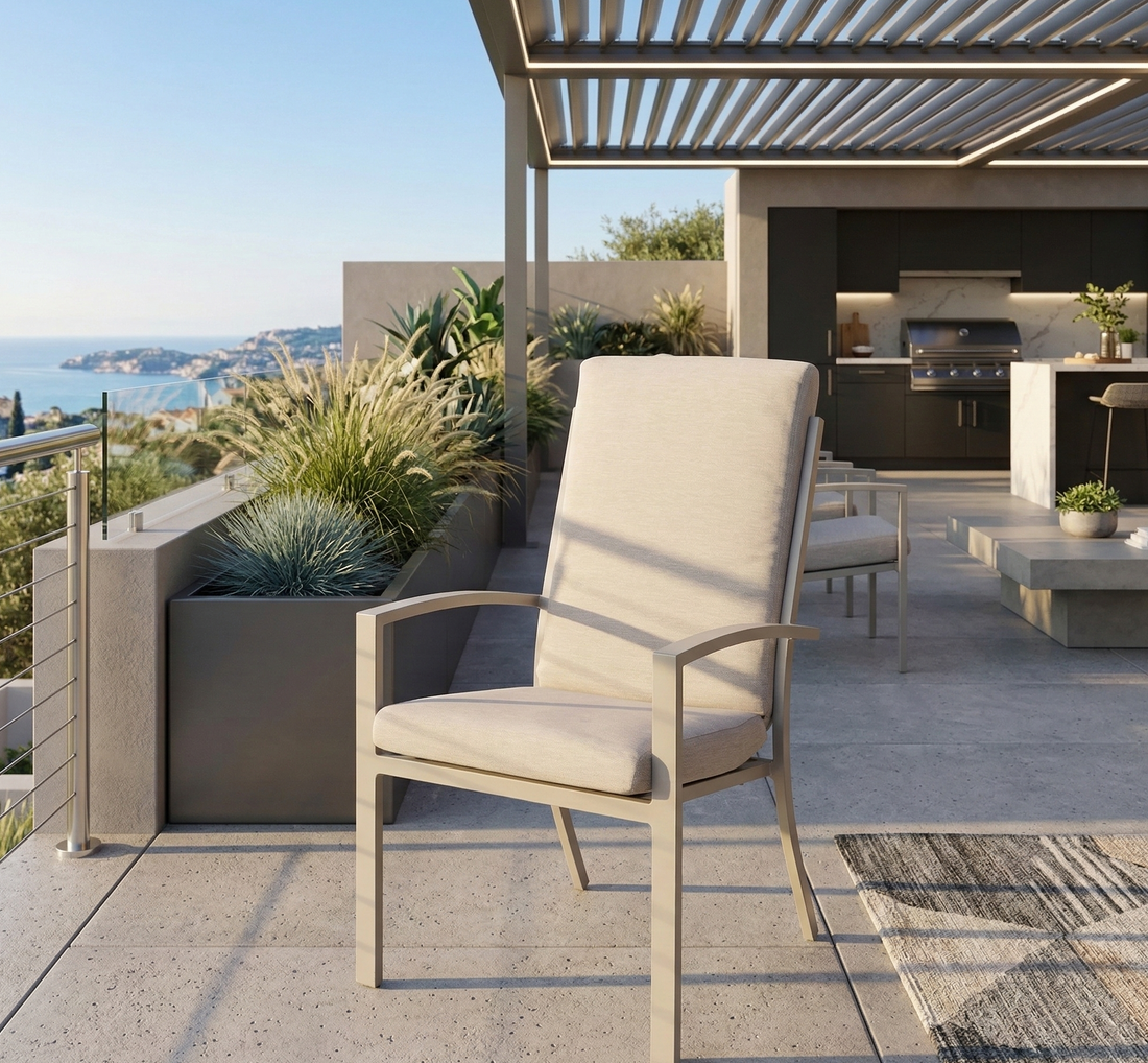 PREMIUM! Aluminium Dining Sessel Neapel natur / stapelbar