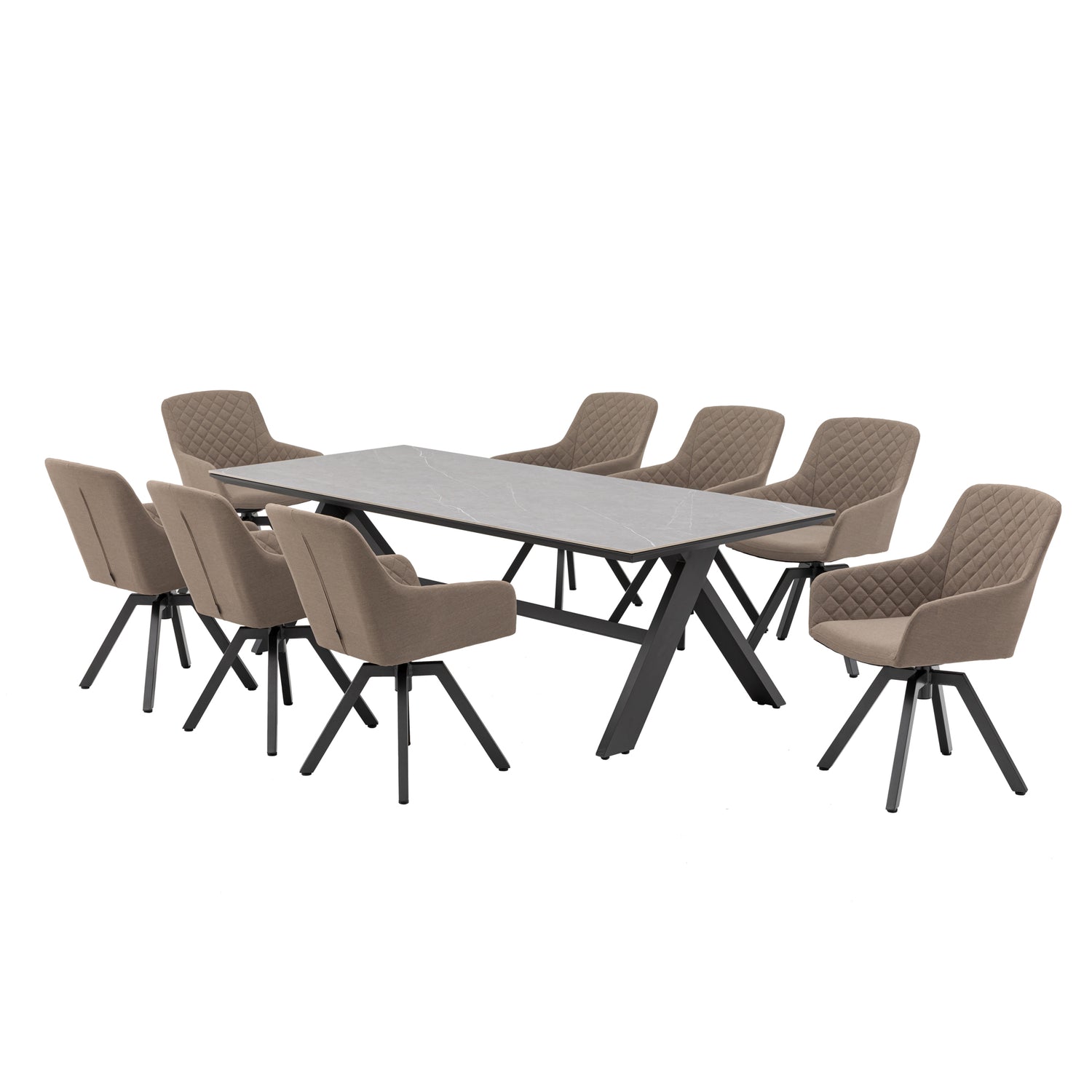 PURE LUXUS! 9 tlg Outdoor Dining Set Heritage + Avantage - bestehend aus: Tisch Avantage + 8 x Heritage Drehsessel 100% wetterfest LIKA-TEX® Bezug Sand / Essgruppe