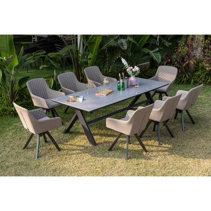 PURE LUXUS! 9 tlg Outdoor Dining Set Heritage + Avantage - bestehend aus: Tisch Avantage + 8 x Heritage Drehsessel 100% wetterfest LIKA-TEX® Bezug Sand / Essgruppe