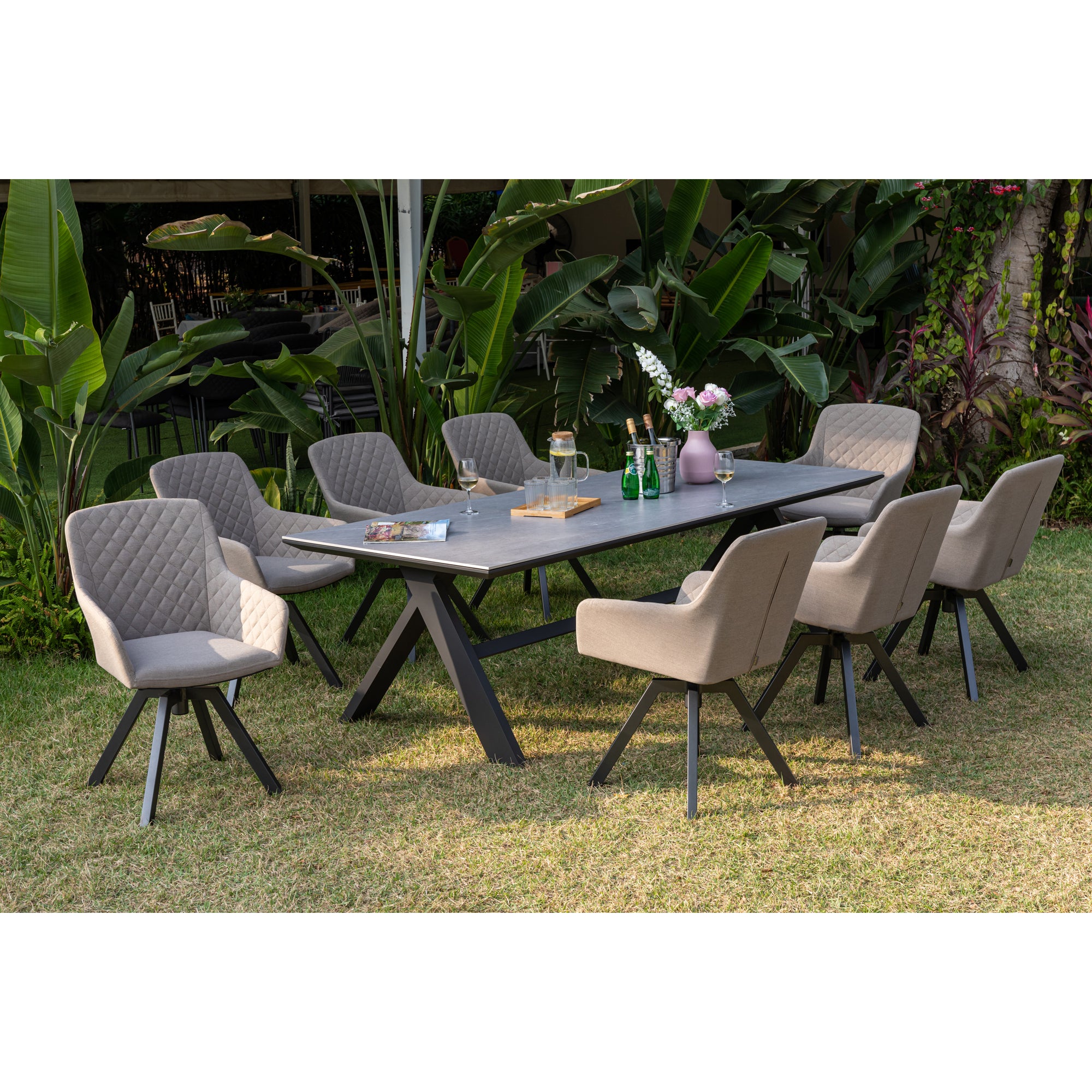 PURE LUXUS! 9 tlg Outdoor Dining Set Heritage + Avantage - bestehend aus: Tisch Avantage + 8 x Heritage Drehsessel 100% wetterfest LIKA-TEX® Bezug Sand / Essgruppe