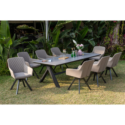 PURE LUXUS! 9 tlg Outdoor Dining Set Heritage + Avantage - bestehend aus: Tisch Avantage + 8 x Heritage Drehsessel 100% wetterfest LIKA-TEX® Bezug Sand / Essgruppe