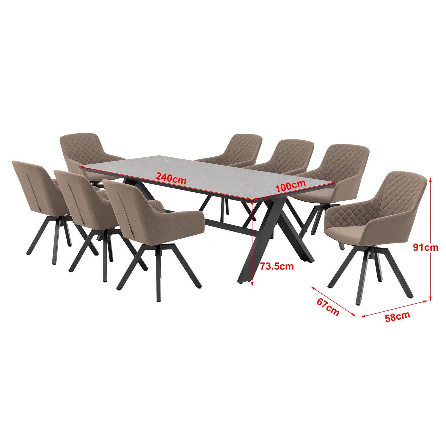 PURE LUXUS! 9 tlg Outdoor Dining Set Heritage + Avantage - bestehend aus: Tisch Avantage + 8 x Heritage Drehsessel 100% wetterfest LIKA-TEX® Bezug Sand / Essgruppe