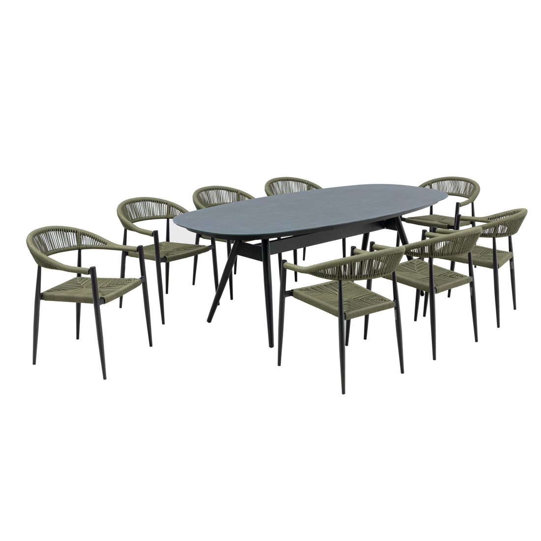9 tlg. Aluminium / Polyrope Cord Dining Set Luis in grün inkl. Dining Tisch Puro