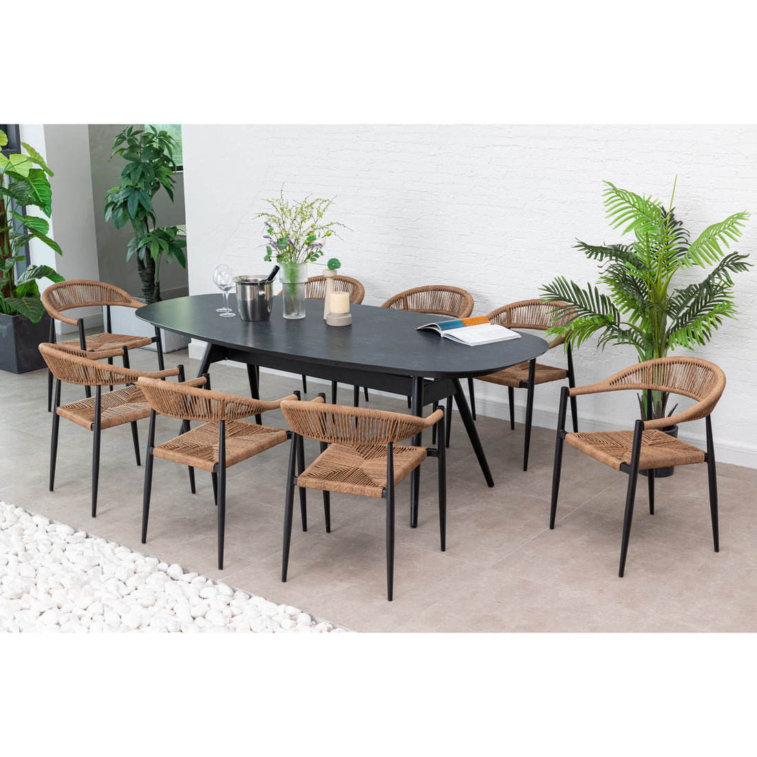 9 tlg. Aluminium / Polyrope Cord Dining Set Luis in natur inkl. Dining Tisch Puro