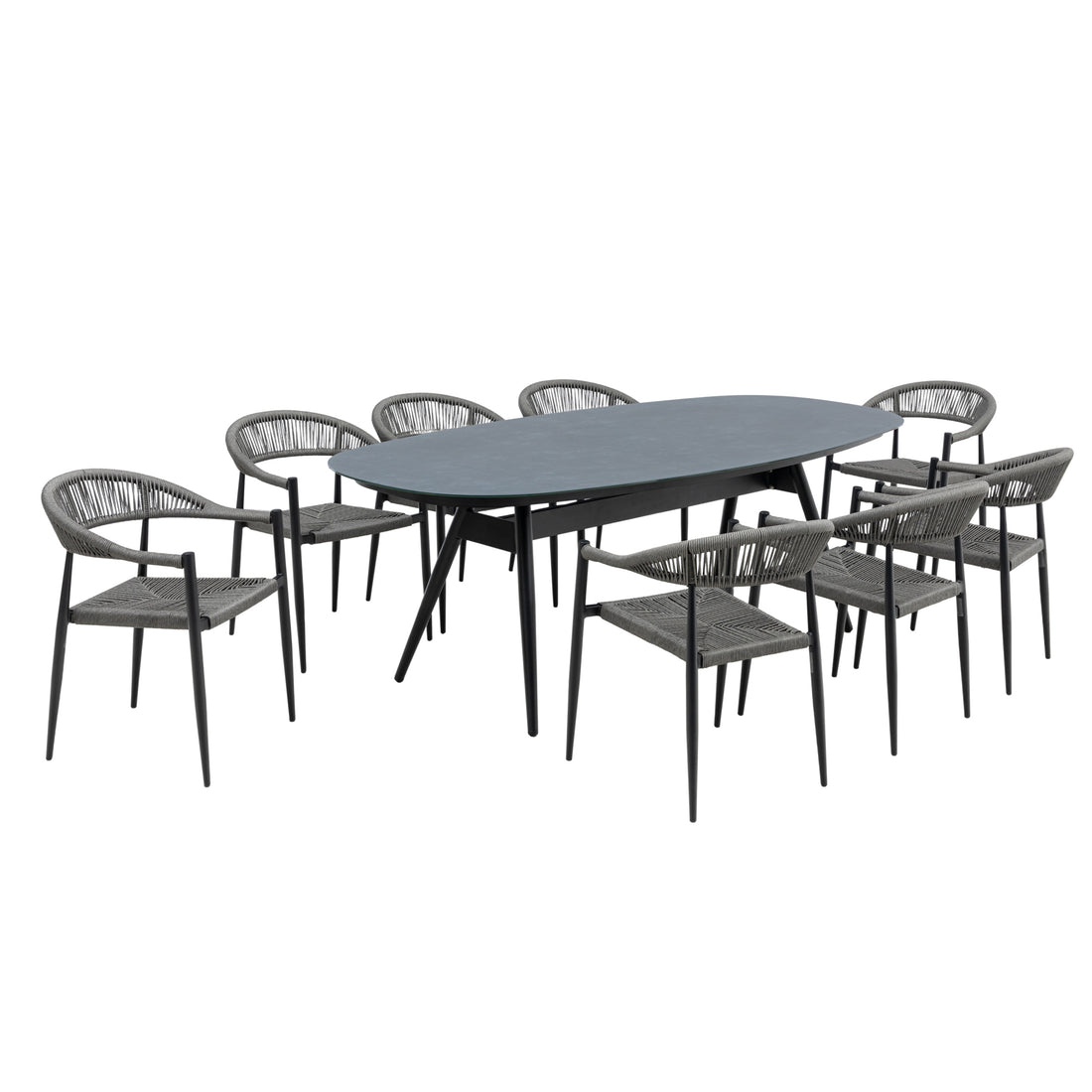 9 tlg. Aluminium / Polyrope Cord Dining Set Luis in grau inkl. Dining Tisch Puro