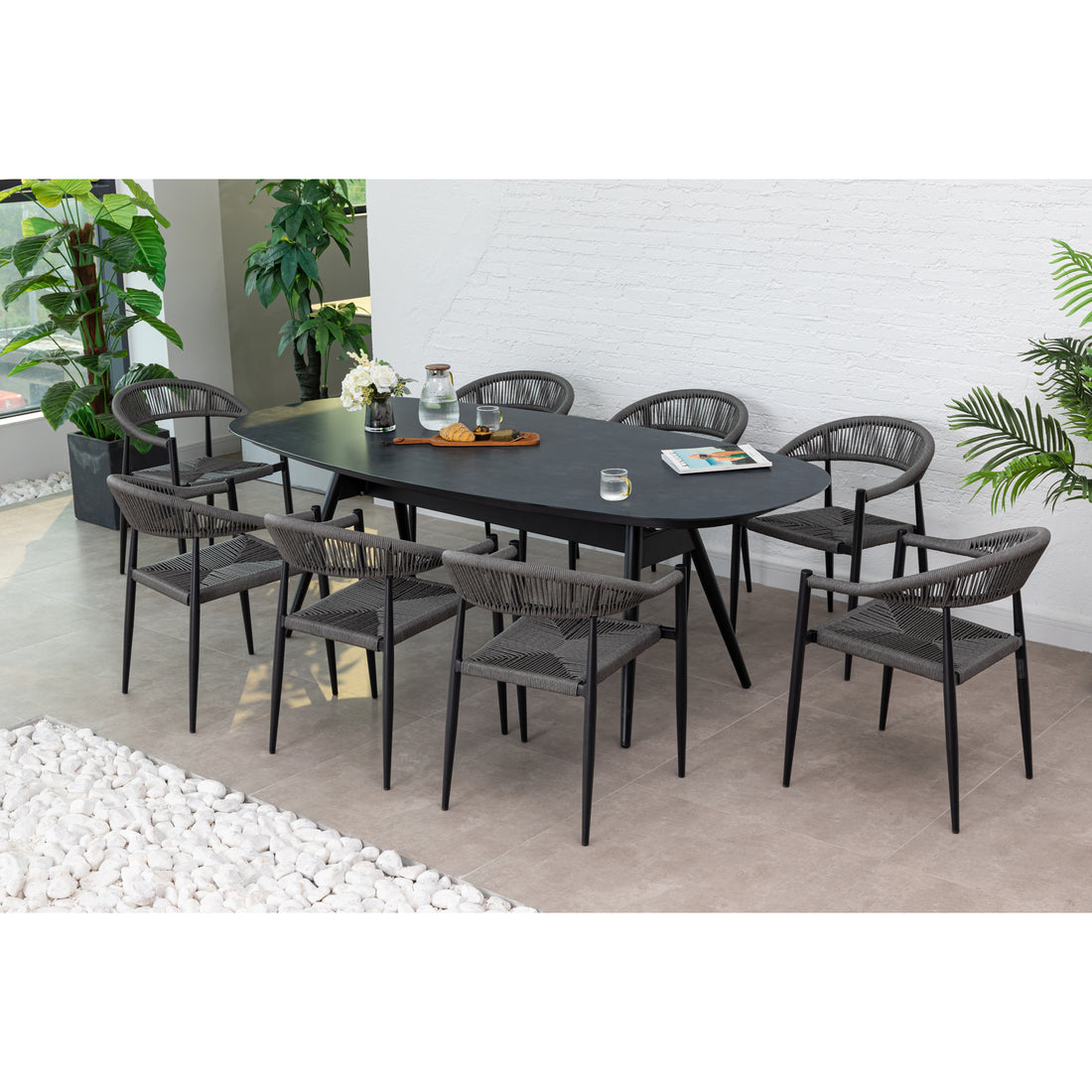 9 tlg. Aluminium / Polyrope Cord Dining Set Luis in grau inkl. Dining Tisch Puro