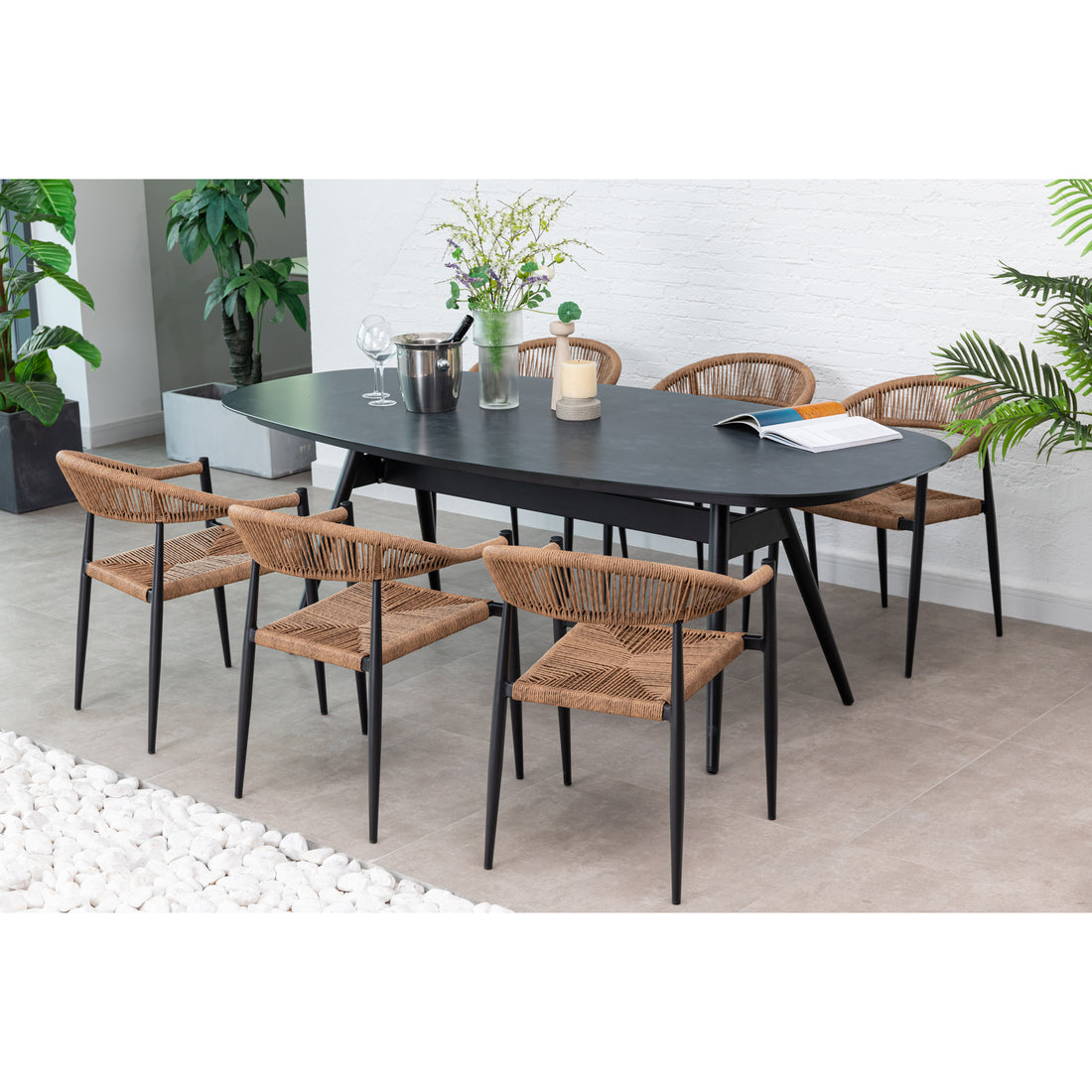 7 tlg. Alu / Polyrope Cord Dining Set Luis in natur inkl. Dining Tisch Puro