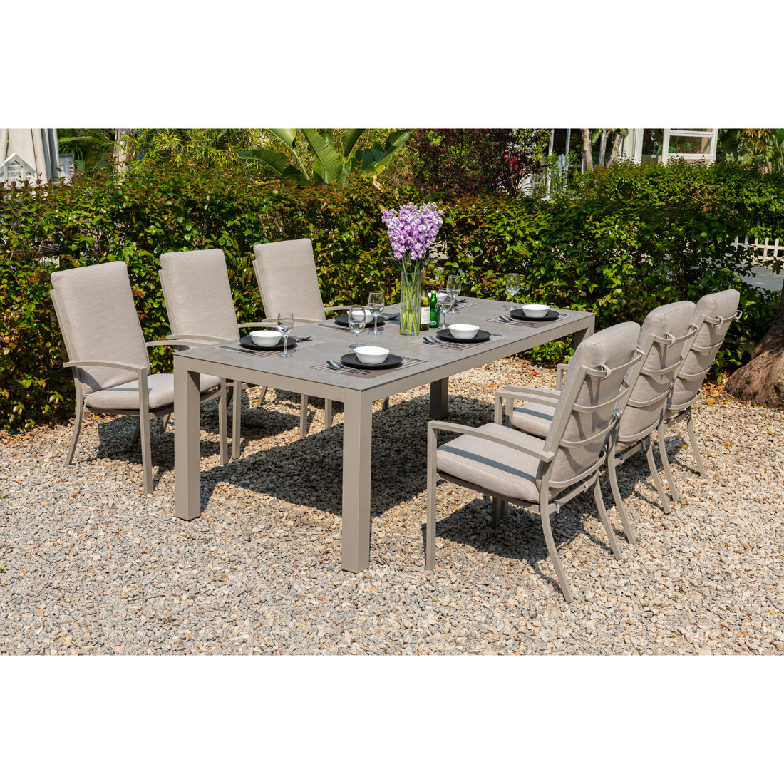 7-tlg. Alu Dining Set Neapel inkl. Madri Sintered Stone Tischplatte 220x100cm