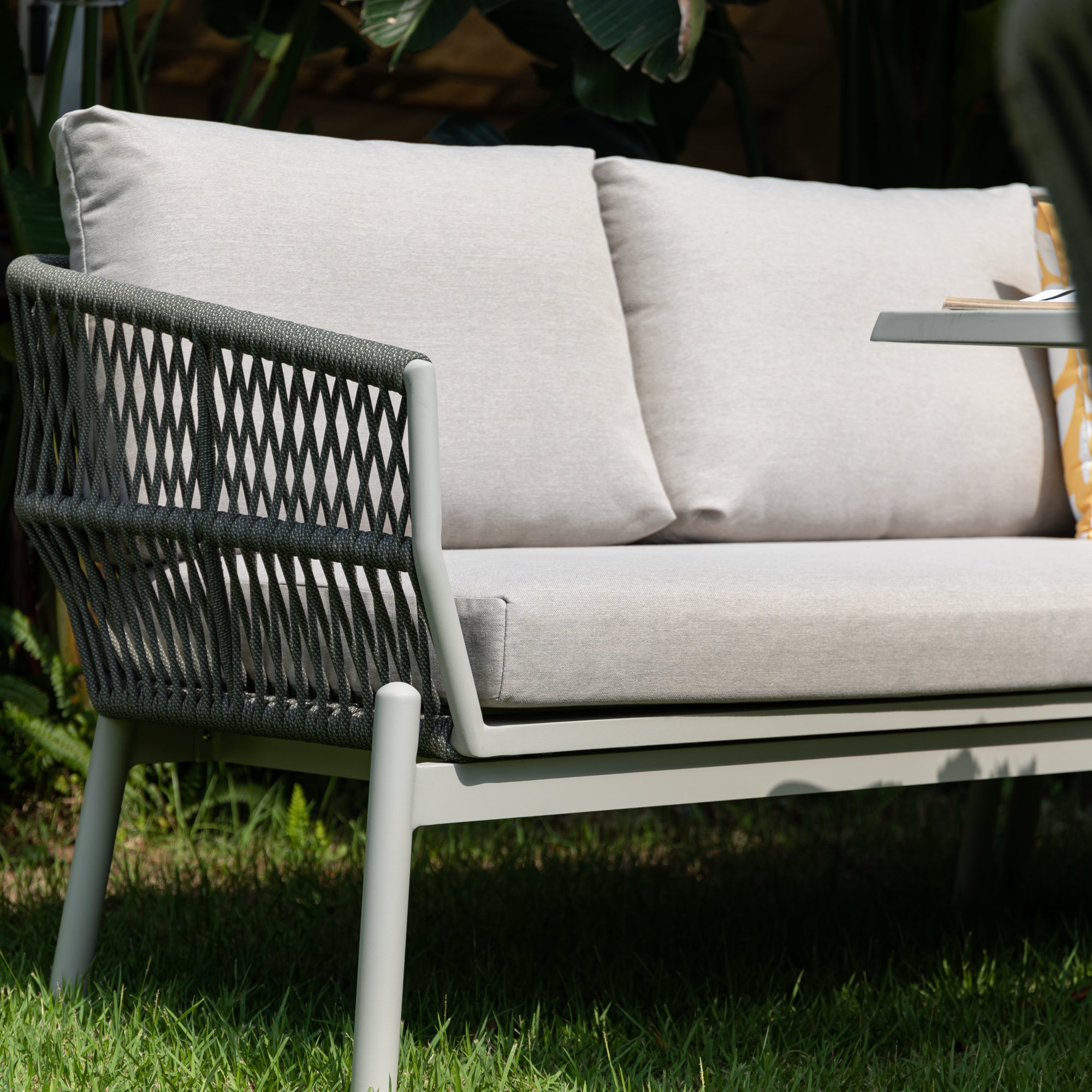 XXL Luxus: Aluminium / Rope Dining Ecklounge Set Solara inkl. 2 Sessel und höhenverstellbare Tisch variabel stellbar