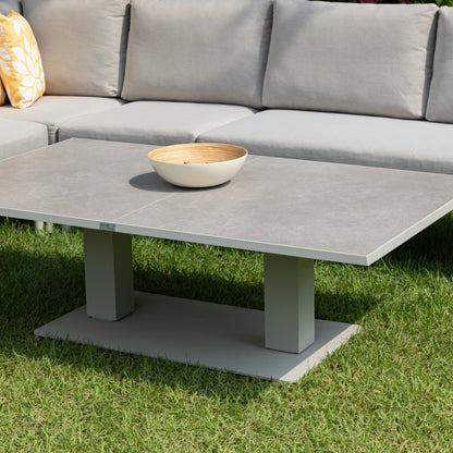 XXL Luxus: Aluminium / Rope Dining Ecklounge Set Solara inkl. 2 Sessel und höhenverstellbare Tisch variabel stellbar