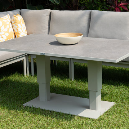 XXL Luxus: Aluminium / Rope Dining Ecklounge Set Solara inkl. 2 Sessel und höhenverstellbare Tisch variabel stellbar