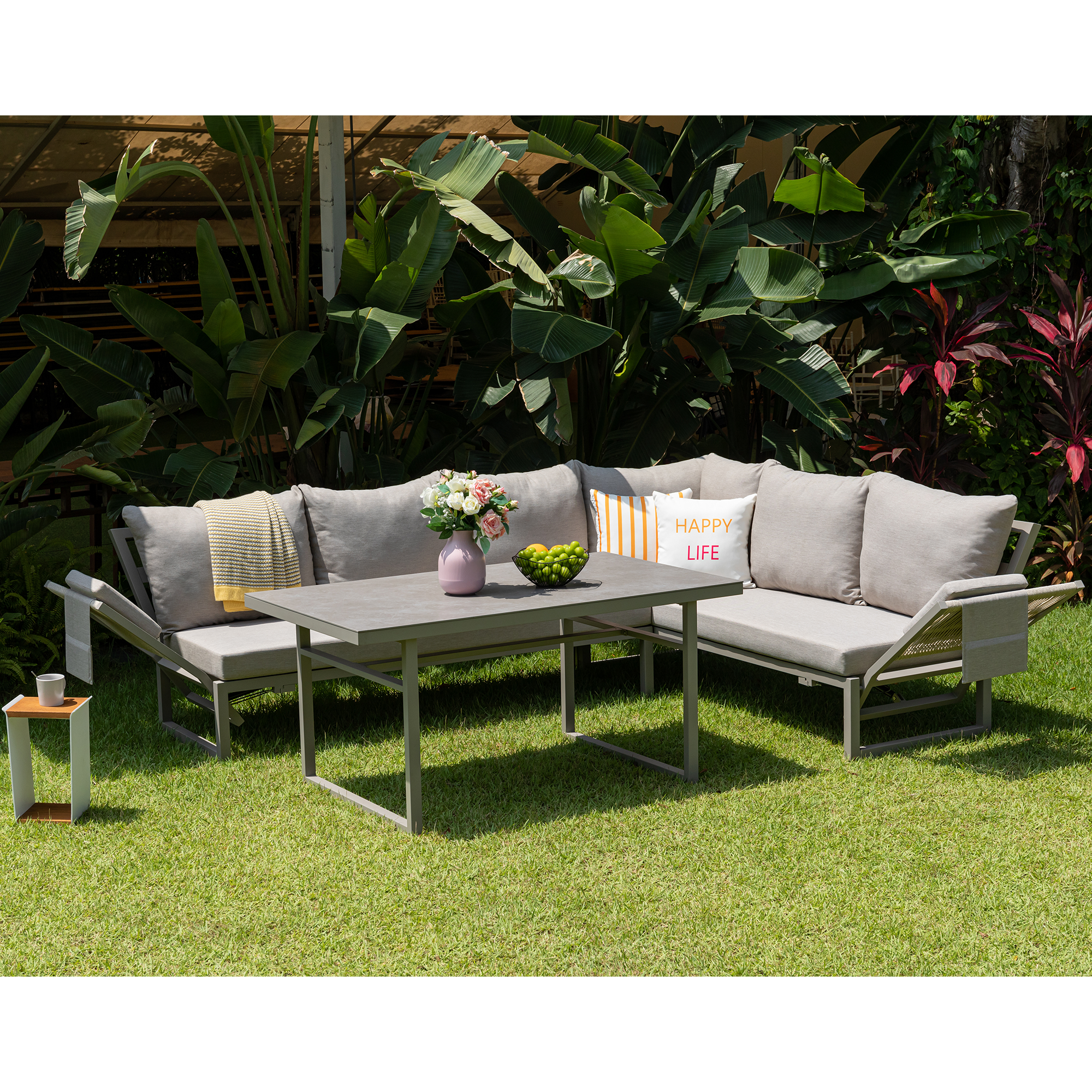 Alu / Polycord Rope Dining Ecklounge Set Madri Deluxe 3in1 Funktion variabel stellbar absenkbare Armlehnen