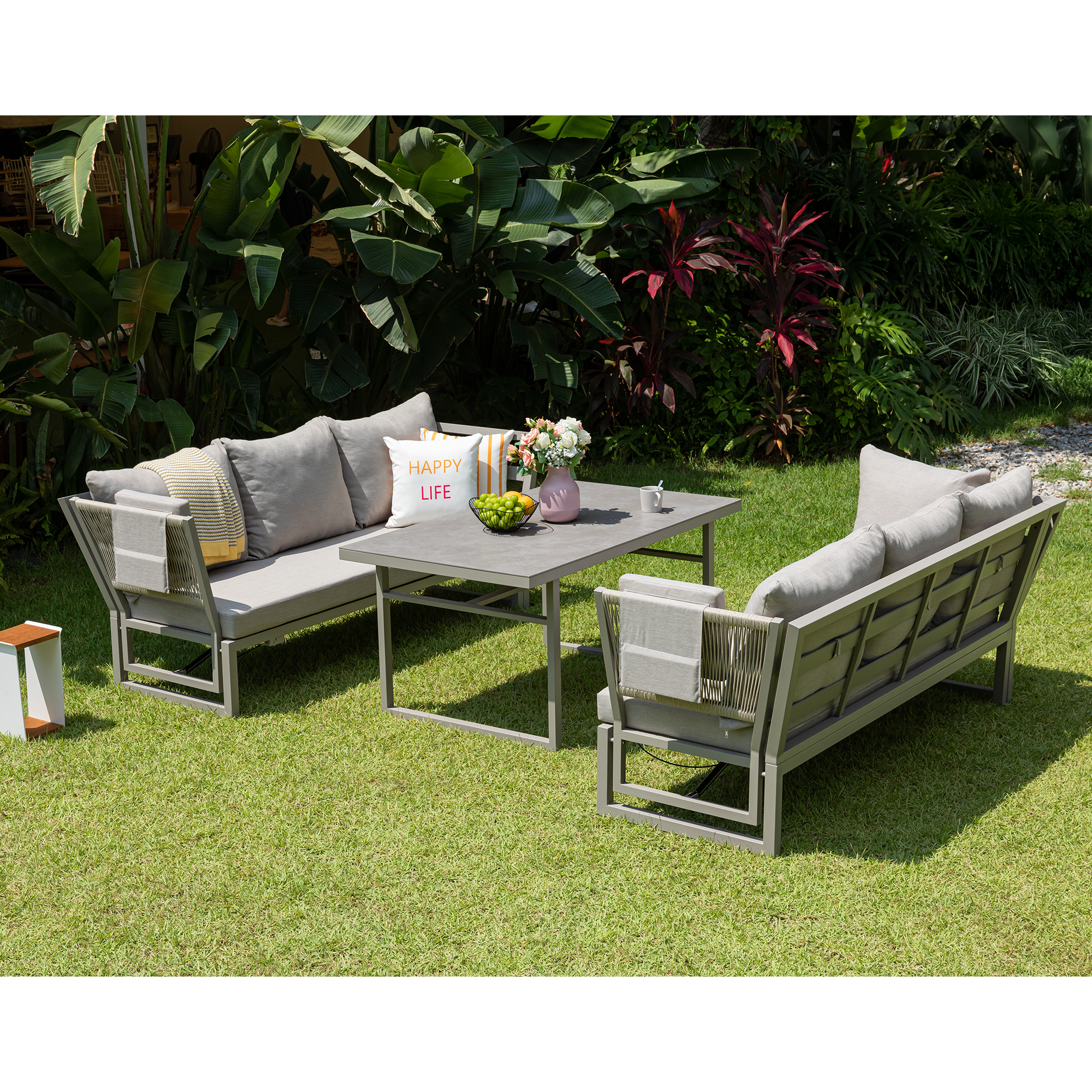 Alu / Polycord Rope Dining Ecklounge Set Madri Deluxe 3in1 Funktion variabel stellbar absenkbare Armlehnen