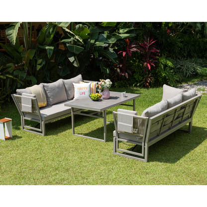 Alu / Polycord Rope Dining Ecklounge Set Madri Deluxe 3in1 Funktion variabel stellbar absenkbare Armlehnen