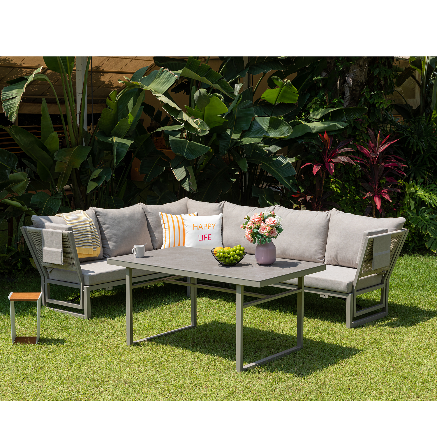 Alu / Polycord Rope Dining Ecklounge Set Madri Deluxe 3in1 Funktion variabel stellbar absenkbare Armlehnen