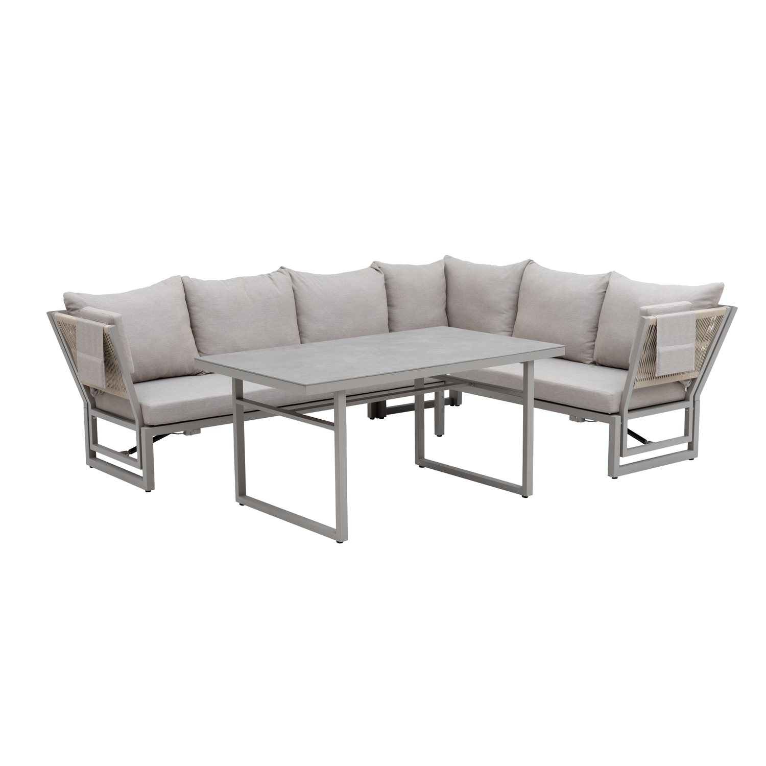 Alu / Polycord Rope Dining Ecklounge Set Madri Deluxe 3in1 Funktion variabel stellbar absenkbare Armlehnen