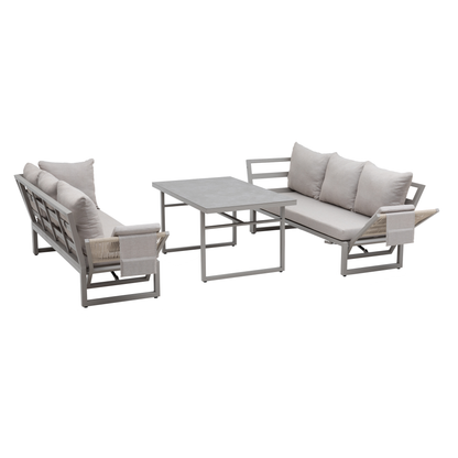 Alu / Polycord Rope Dining Ecklounge Set Madri Deluxe 3in1 Funktion variabel stellbar absenkbare Armlehnen