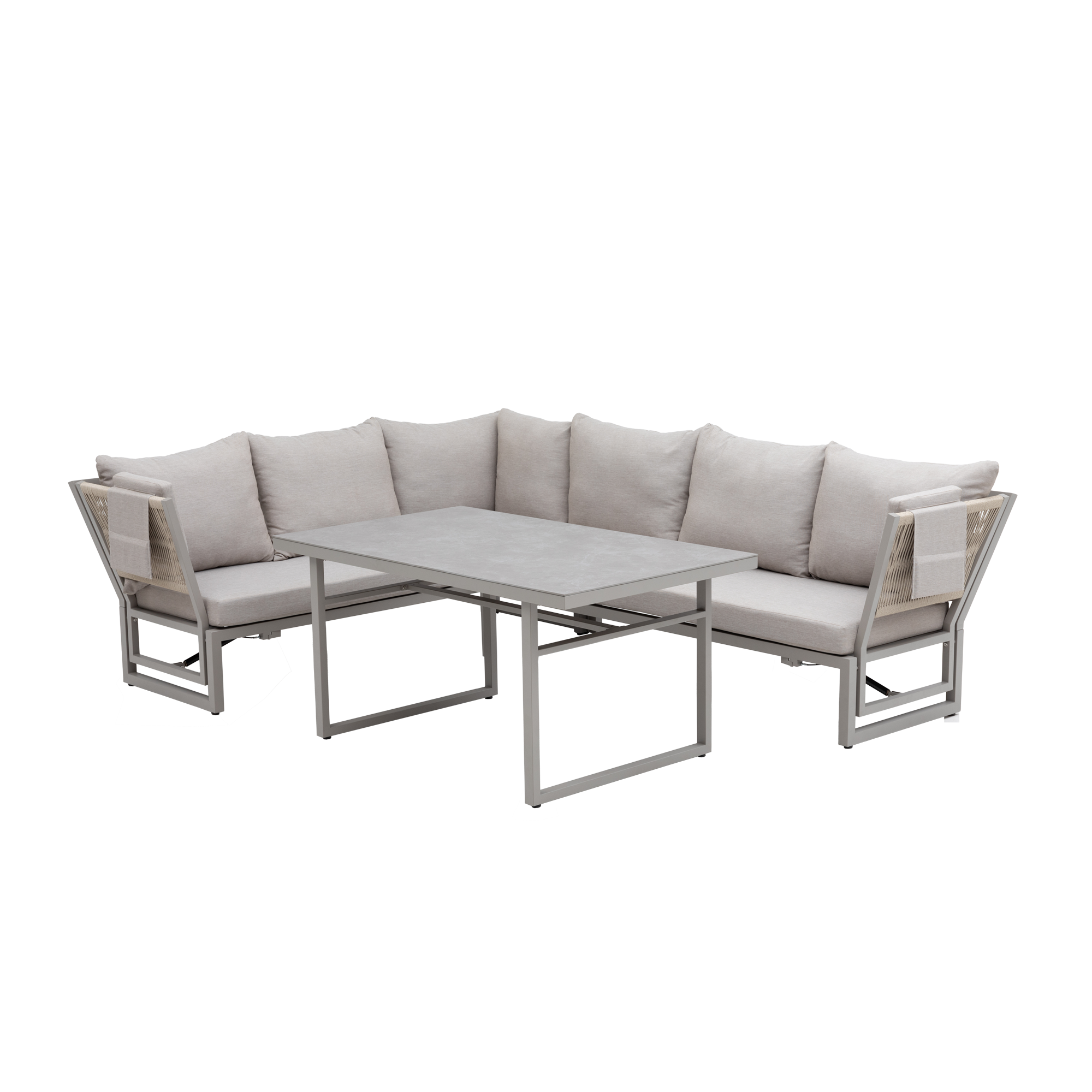 Alu / Polycord Rope Dining Ecklounge Set Madri Deluxe 3in1 Funktion variabel stellbar absenkbare Armlehnen