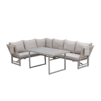 Alu / Polycord Rope Dining Ecklounge Set Madri Deluxe 3in1 Funktion variabel stellbar absenkbare Armlehnen