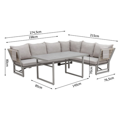 Alu / Polycord Rope Dining Ecklounge Set Madri Deluxe 3in1 Funktion variabel stellbar absenkbare Armlehnen