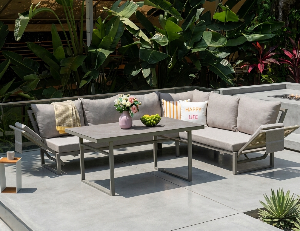Alu / Polyrope Cord Dining Ecklounge Set Madri Deluxe 3in1 Funktion variabel stellbar absenkbare Armlehnen