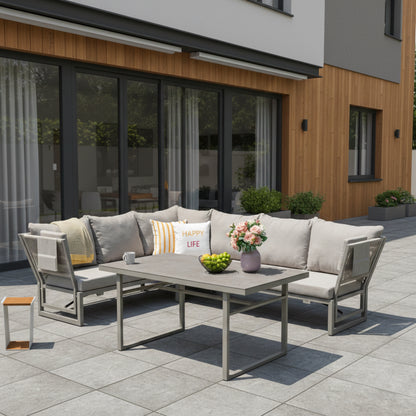 Alu / Polycord Rope Dining Ecklounge Set Madri Deluxe 3in1 Funktion variabel stellbar absenkbare Armlehnen