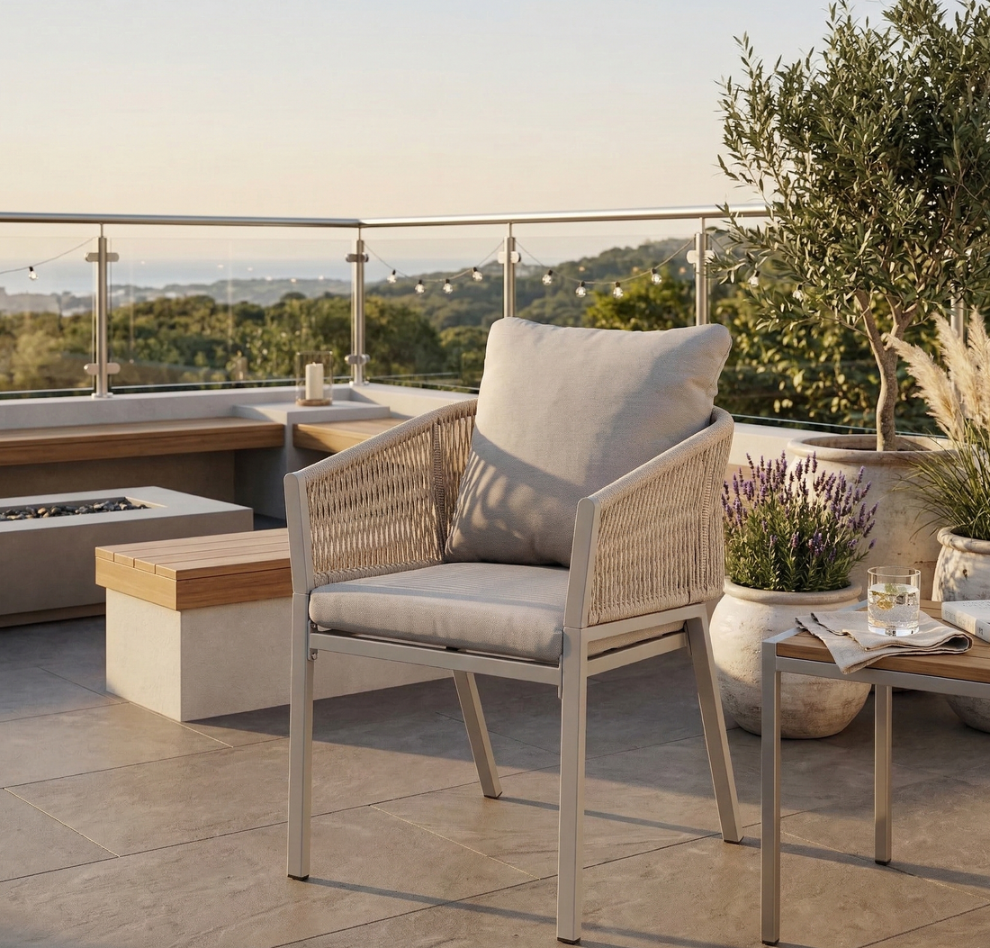Aluminium / Polyrope Cord Dining Sessel Madri (creme/beige)
