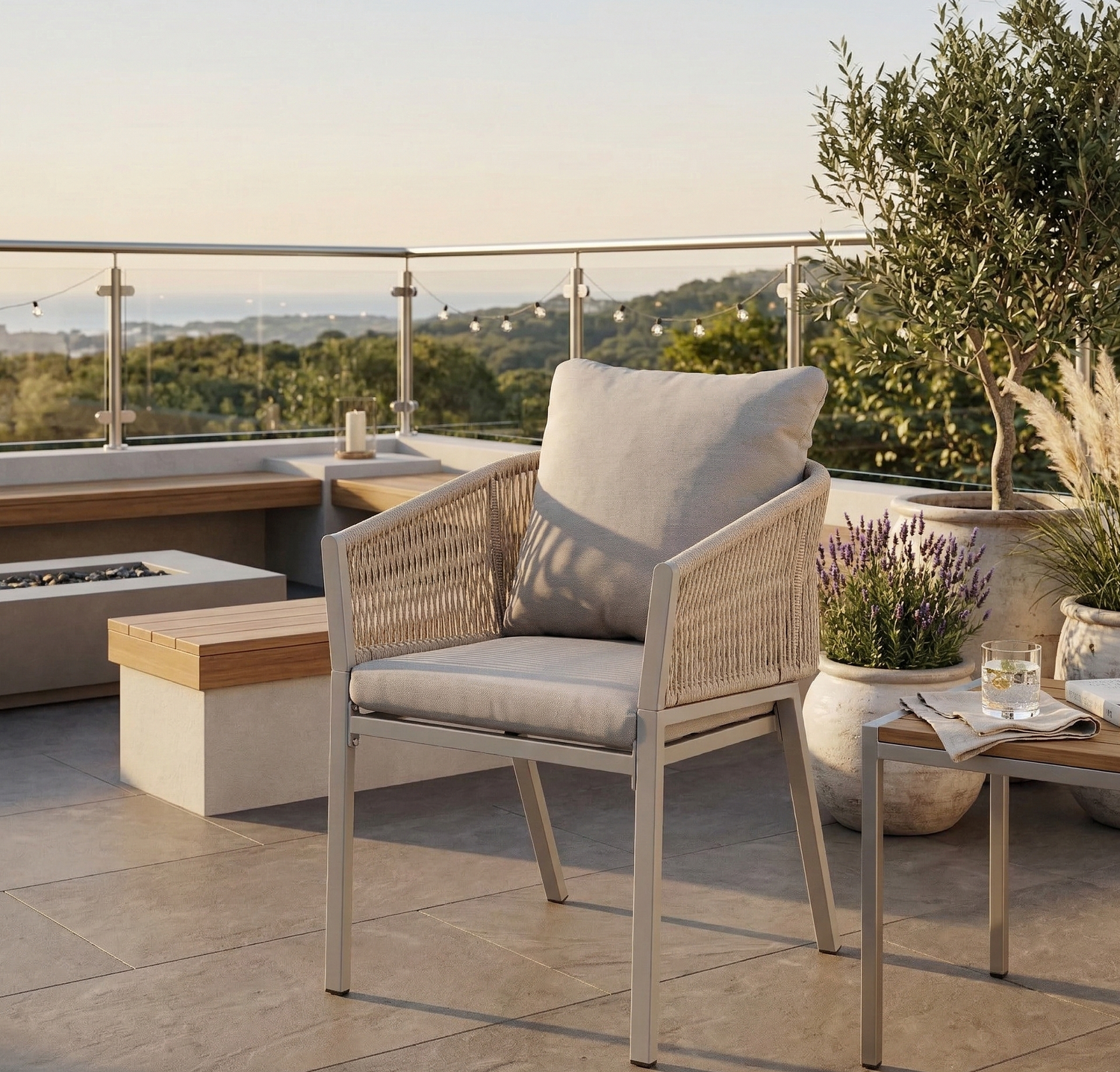 Aluminium / Polyrope Cord Dining Sessel Madri (creme/beige)