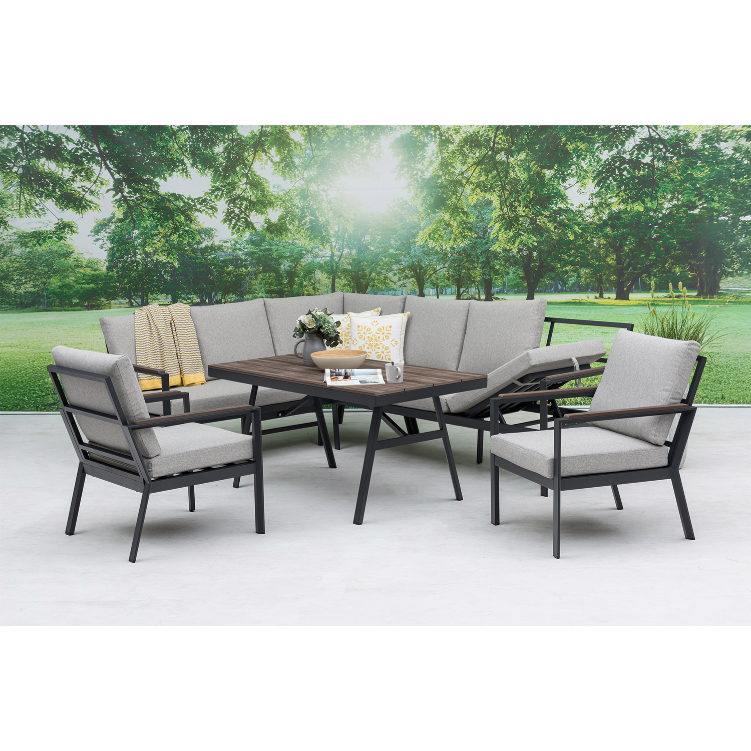 XL Aluminium / Nonwood Dining Lounge Set Royal Oak anthrazit / natur grau