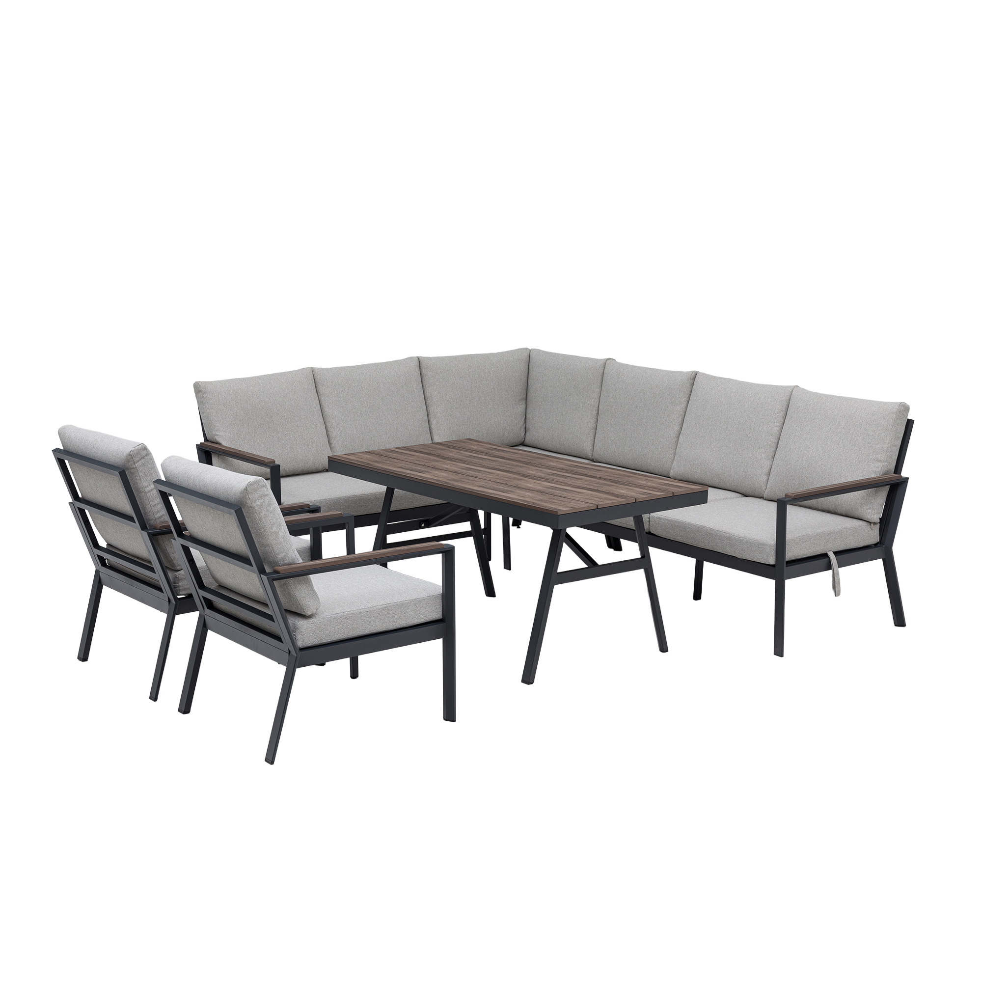 XL Aluminium / Nonwood Dining Lounge Set Royal Oak anthrazit / natur grau