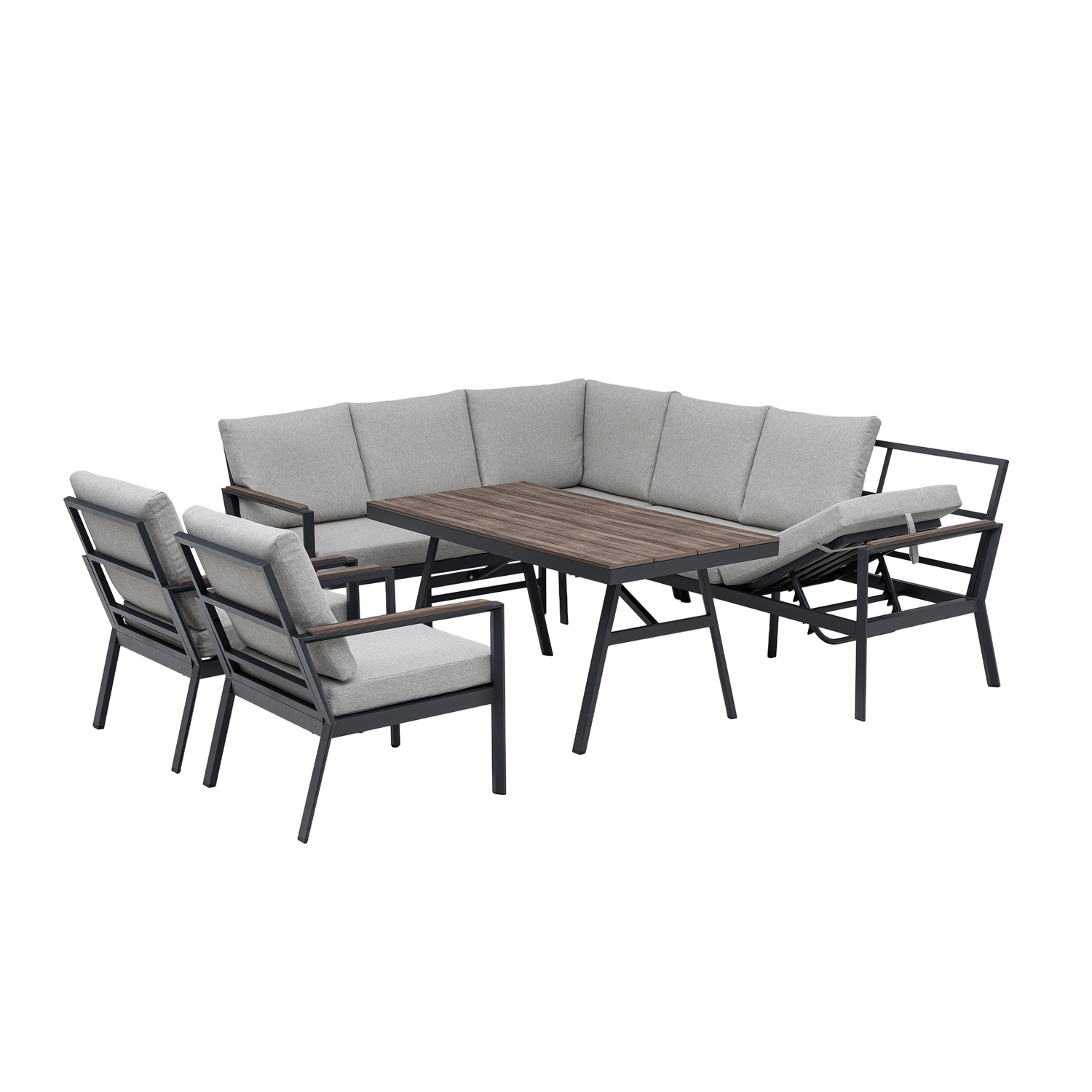 XL Aluminium / Nonwood Dining Lounge Set Royal Oak anthrazit / natur grau