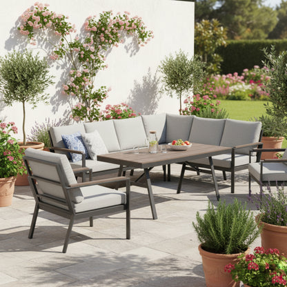 XL Aluminium / Nonwood Dining Lounge Set Royal Oak anthrazit / natur grau