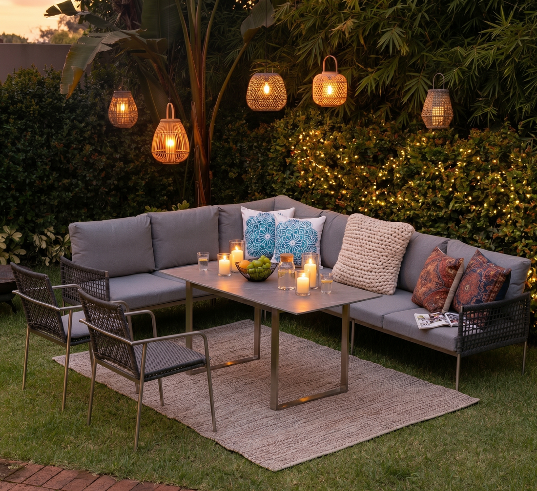 Premium Gartenmöbel Set Edelstahl / Rope Dining Eck Lounge Set Vogue inkl. 2 Sessel
