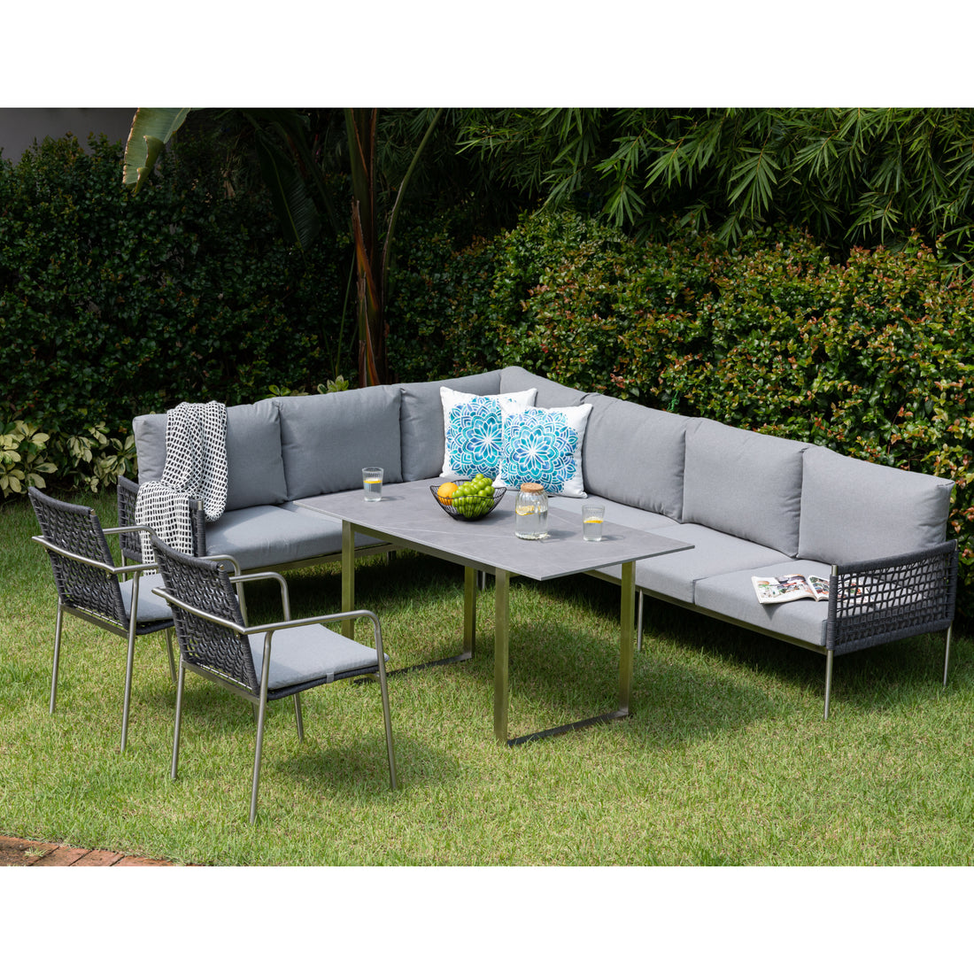 Premium Edelstahl Dining Eck Lounge Set Vogue inkl. 2 Sessel