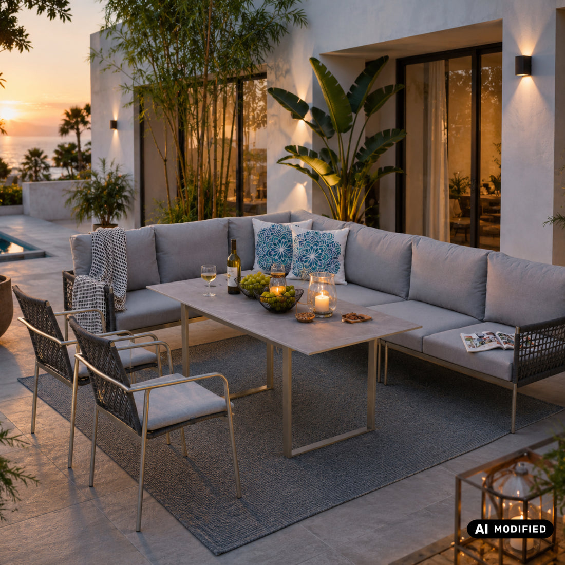 ☀️⛱️🏝️ DEAL OF THE WEEK ☀️⛱️🏝️  Premium Gartenmöbel Set Edelstahl / Rope Dining Eck Lounge Set Vogue inkl. 2 Sessel