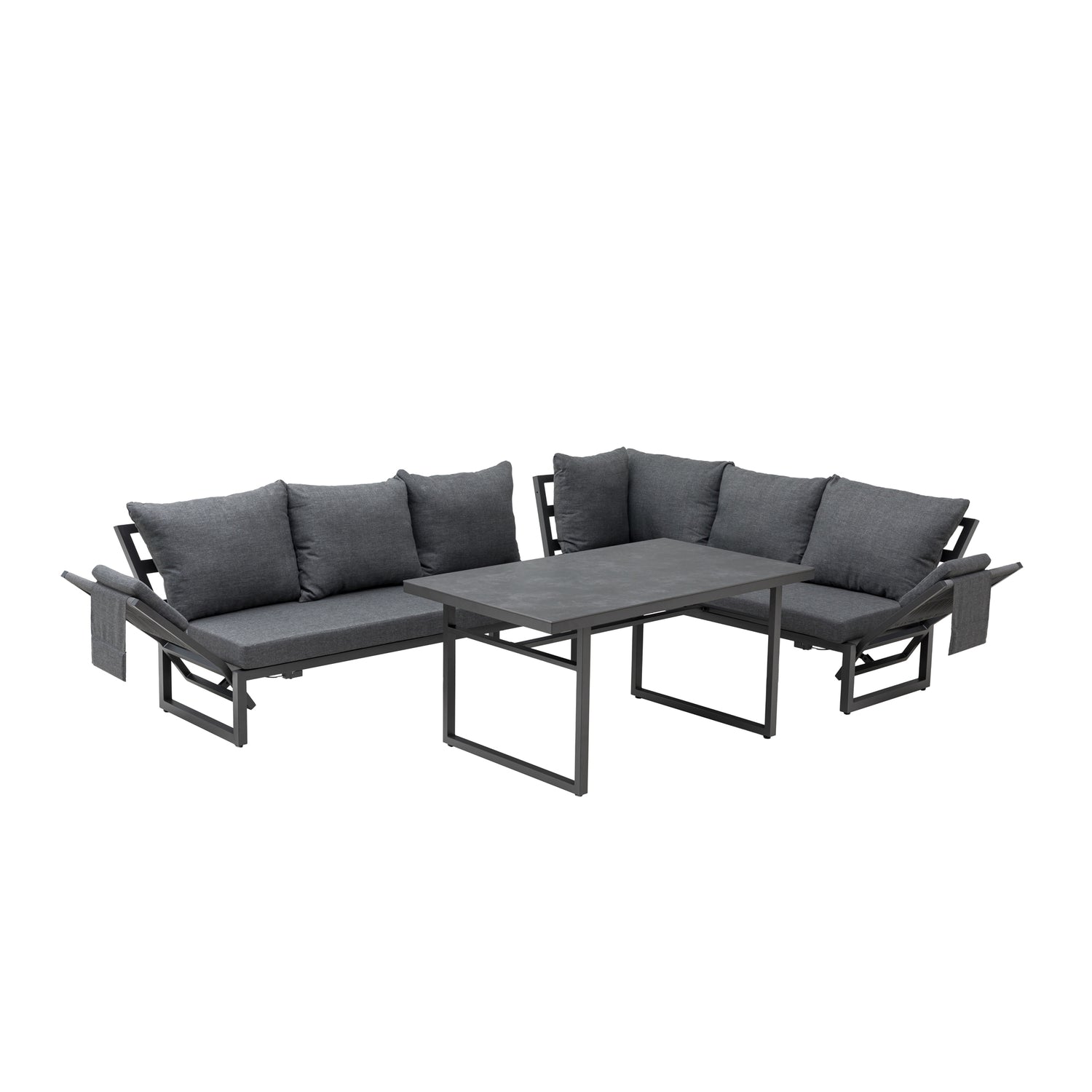 🌼FRÜHLINGS-ANGEBOT🌼  MADRI NERO SET UND 2 x ARCTIC MOVE SESSEL -Alu / Polyrope Cord Dining Ecklounge Set Madri Nero Deluxe 3in1 Funktion variabel stellbar absenkbare Armlehnen