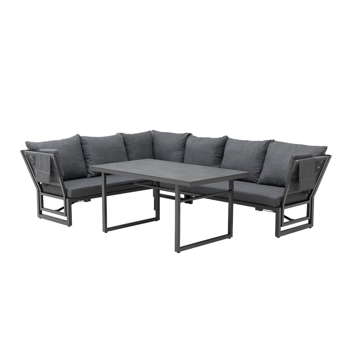 🌼🐣 Unser OSTER-SPECIAL🐣 🌼   Alu / Polyrope Cord Dining Ecklounge Set Madri Nero Deluxe 3in1 Funktion variabel stellbar absenkbare Armlehnen