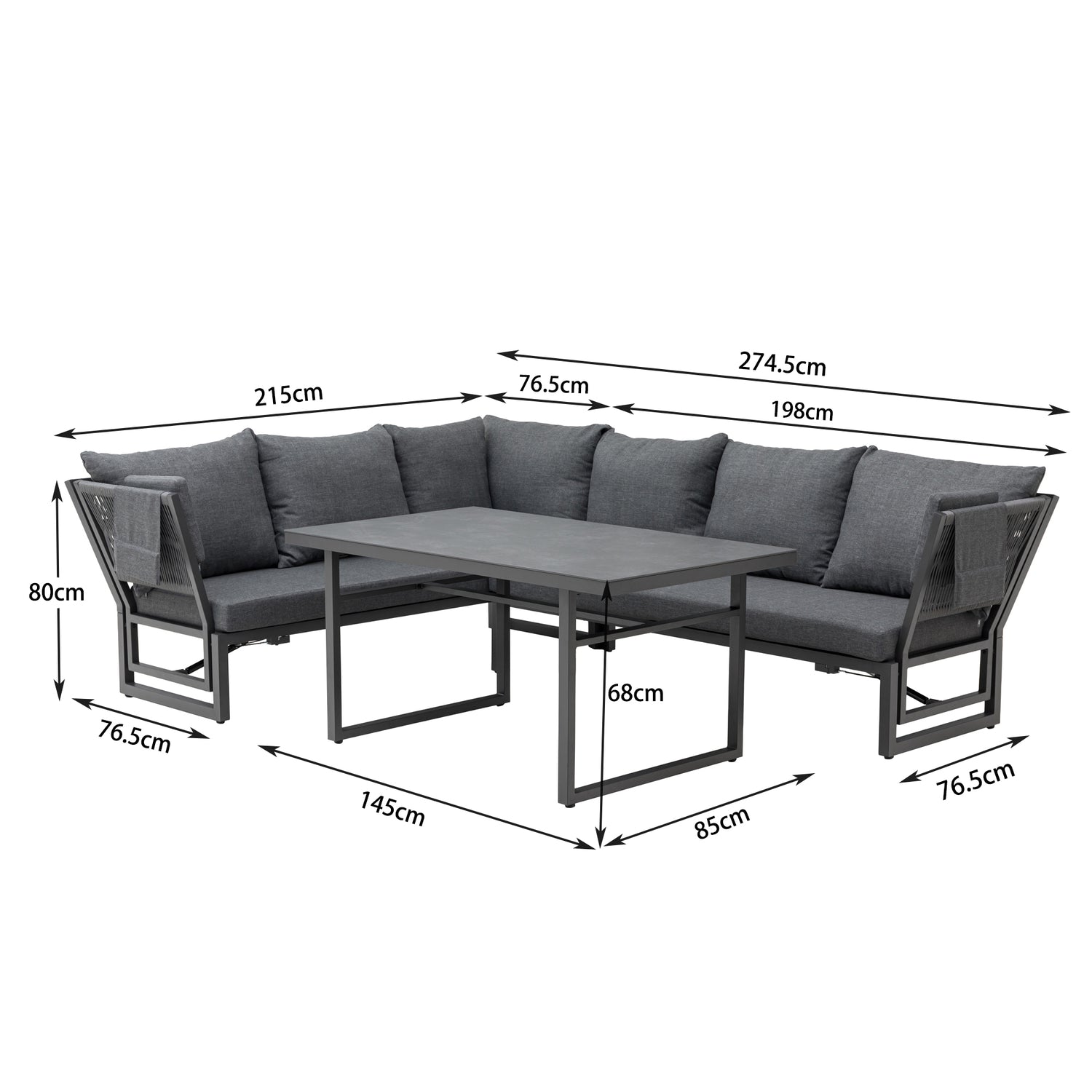 🌼FRÜHLINGS-ANGEBOT🌼  MADRI NERO SET UND 2 x ARCTIC MOVE SESSEL -Alu / Polyrope Cord Dining Ecklounge Set Madri Nero Deluxe 3in1 Funktion variabel stellbar absenkbare Armlehnen