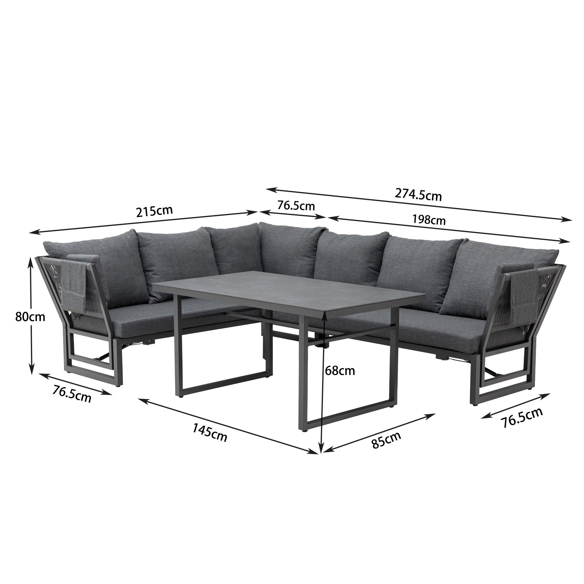 🌼FRÜHLINGS-ANGEBOT🌼  MADRI NERO SET UND 2 x ARCTIC MOVE SESSEL -Alu / Polyrope Cord Dining Ecklounge Set Madri Nero Deluxe 3in1 Funktion variabel stellbar absenkbare Armlehnen
