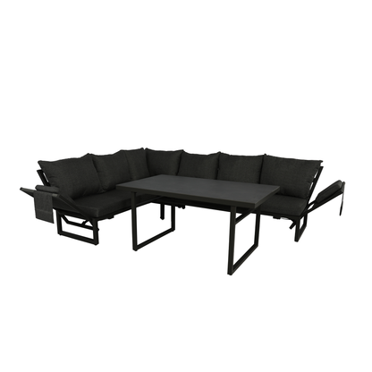 Alu / Polycord Rope Dining Ecklounge Set Madri Nero Deluxe 3in1 Funktion variabel stellbar absenkbare Armlehnen