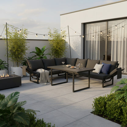 Alu / Polycord Rope Dining Ecklounge Set Madri Nero Deluxe 3in1 Funktion variabel stellbar absenkbare Armlehnen