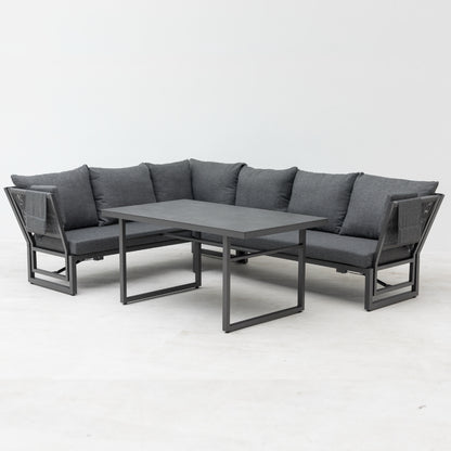 Alu / Polycord Rope Dining Ecklounge Set Madri Nero Deluxe 3in1 Funktion variabel stellbar absenkbare Armlehnen