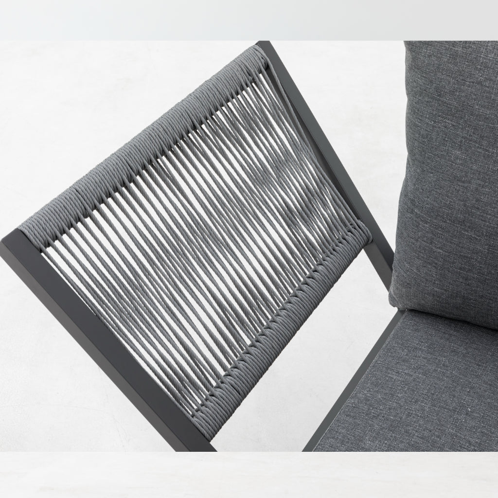 Alu / Polycord Rope Dining Ecklounge Set Madri Nero Deluxe 3in1 Funktion variabel stellbar absenkbare Armlehnen