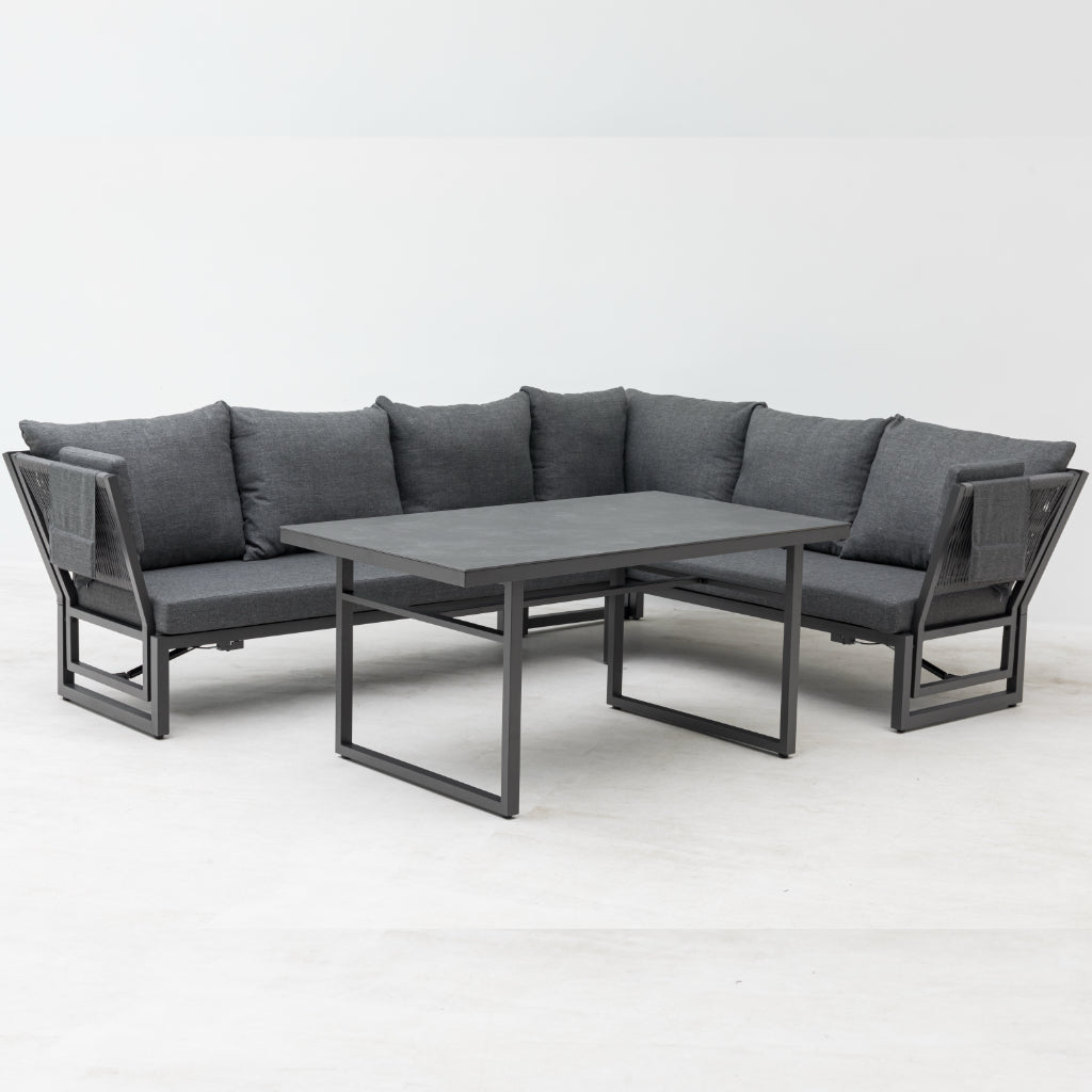 Alu / Polycord Rope Dining Ecklounge Set Madri Nero Deluxe 3in1 Funktion variabel stellbar absenkbare Armlehnen