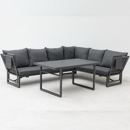 Alu / Polycord Rope Dining Ecklounge Set Madri Nero Deluxe 3in1 Funktion variabel stellbar absenkbare Armlehnen