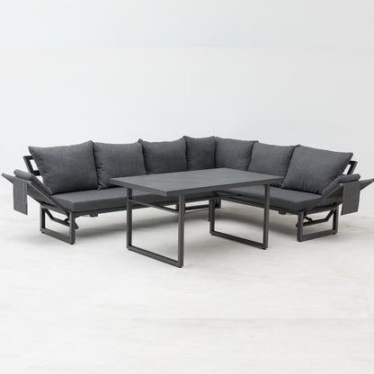 Alu / Polycord Rope Dining Ecklounge Set Madri Nero Deluxe 3in1 Funktion variabel stellbar absenkbare Armlehnen