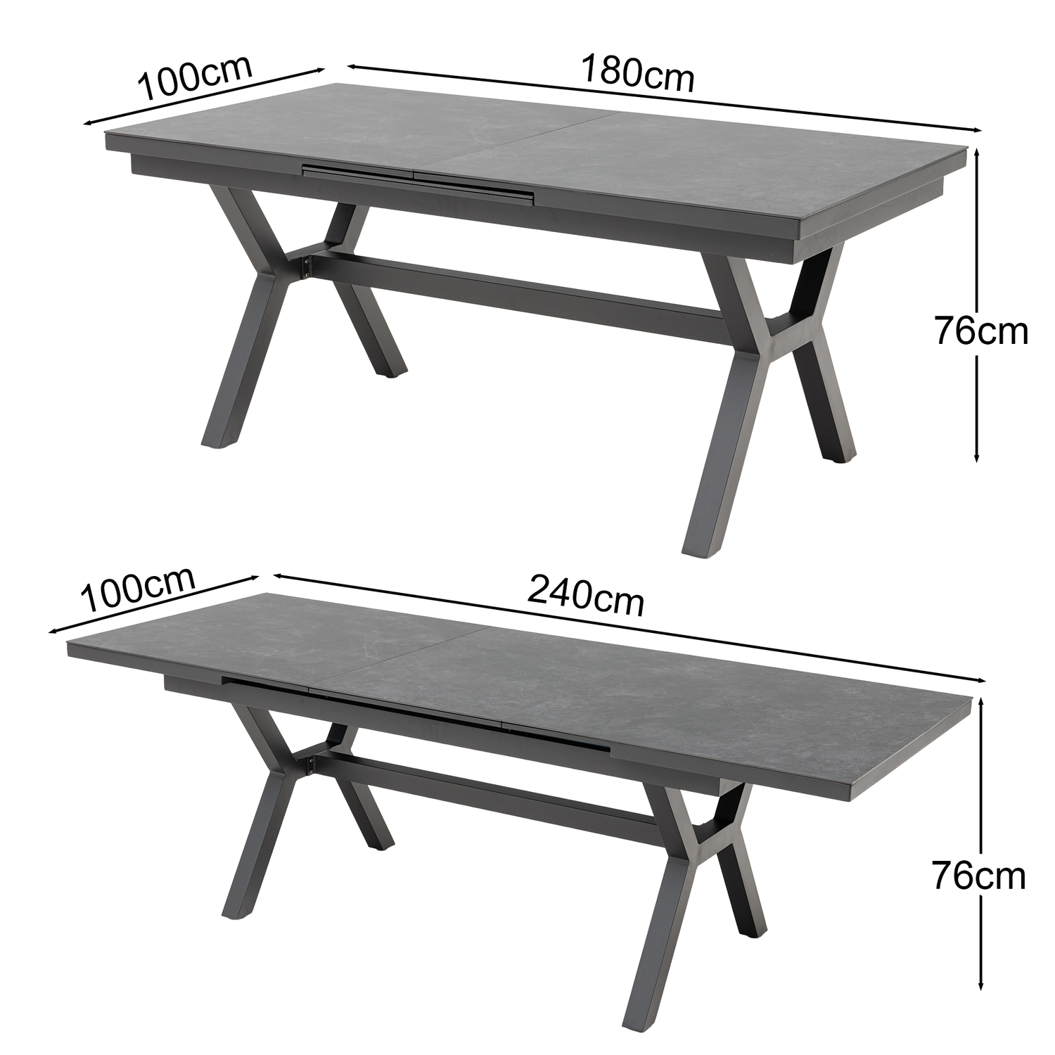 Aluminium Dining Ausziehtisch Phönix mit Sintered Stone Tischplatte 180/240x90x76cm