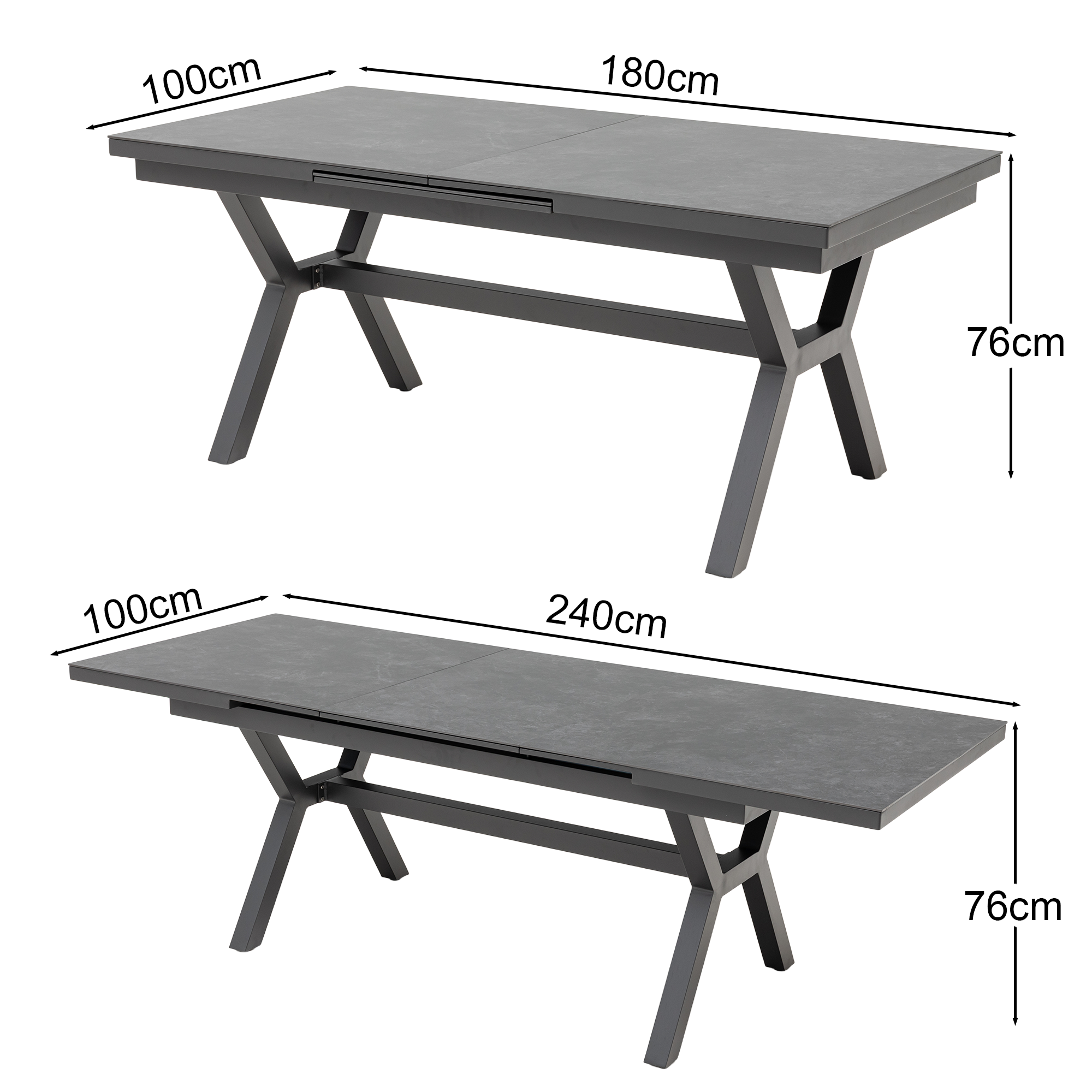 Aluminium Dining Ausziehtisch Phönix mit Sintered Stone Tischplatte 180/240x90x76cm