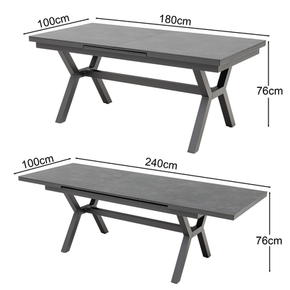 Aluminium Dining Ausziehtisch Phönix mit Sintered Stone Tischplatte 180/240x90x76cm